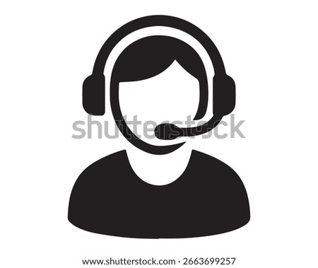 Customer Support Icon Headset Silhouette for Call Center, Help Desk and Technical Assistance Vector Editable File.