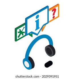 Customer Support Icon Isometric Vector. Headphone And Technical Support Icon. Call Center, Online Help