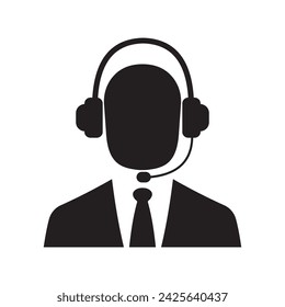 Icono de atención al cliente. hombre. agente de servicio al cliente con auriculares. fondo blanco aislado