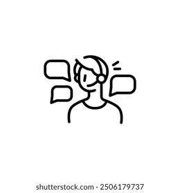 Customer support icon. Minimal line illustration of a customer service representative wearing a headset. Ideal for use in apps, websites, and communication platforms. Vector illustration.