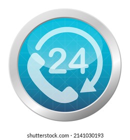 Customer support icon on light blue and silver shiny button frame. Open 24 hours help desk service assistance contact symbol. Vector illustration.