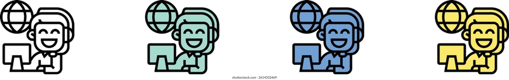 customer support icon. Outline, Green, Blue and Yellow Style Design Isolated On White Background