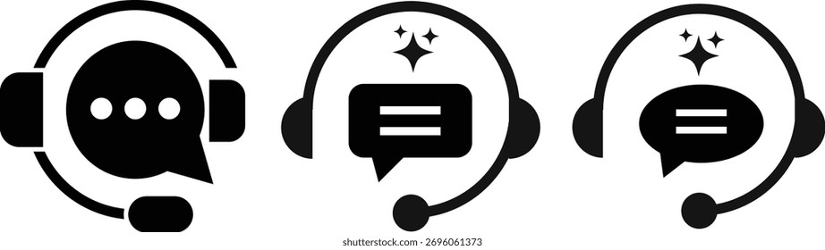 customer support icon set.  support and communication concept. Call center sign. Operator message icon. Headphone symbol
