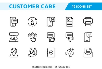 Customer Support Icon Set. Engaging and clear icons for enhancing user assistance, perfect for help centers, chat interfaces, and service platforms to streamline communication.