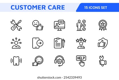 Customer Support Icon Set. Engaging and clear icons for enhancing user assistance, perfect for help centers, chat interfaces, and service platforms to streamline communication.