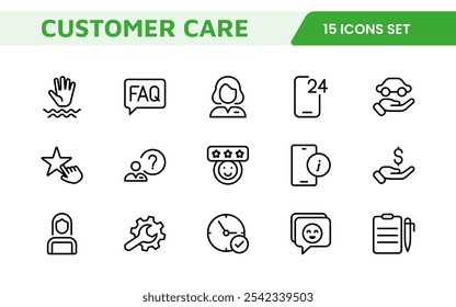 Conjunto de iconos de Asistencia al cliente. Iconos atractivos y claros para mejorar la asistencia al usuario, perfectos para centros de ayuda, interfaces de chat y plataformas de servicio para agilizar la comunicación.