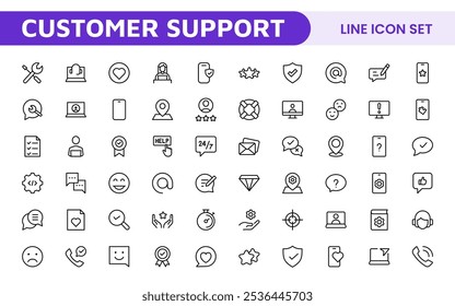 Customer Support Icon Set. Icons for enhancing user assistance, perfect for help centers, chat interfaces, and service platforms to streamline communication and improve user experience.