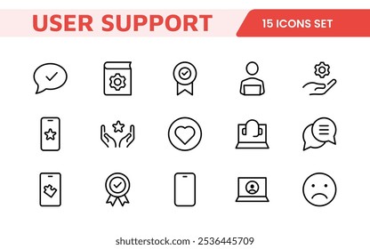 Customer Support Icon Set. Icons for enhancing user assistance, perfect for help centers, chat interfaces, and service platforms to streamline communication and improve user experience.