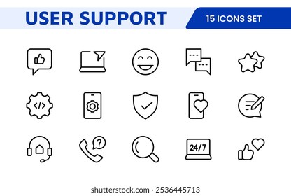 Conjunto de iconos de Asistencia al cliente. Iconos para mejorar la asistencia al usuario, perfectos para centros de ayuda, interfaces de chat y plataformas de servicio para agilizar la comunicación y mejorar la experiencia del usuario.