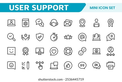 Customer Support Icon Set. Icons for enhancing user assistance, perfect for help centers, chat interfaces, and service platforms to streamline communication and improve user experience.