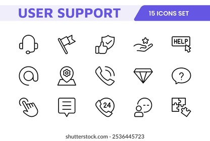 Customer Support Icon Set. Icons for enhancing user assistance, perfect for help centers, chat interfaces, and service platforms to streamline communication and improve user experience.