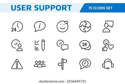 Customer Support Icon Set. Icons for enhancing user assistance, perfect for help centers, chat interfaces, and service platforms to streamline communication and improve user experience.