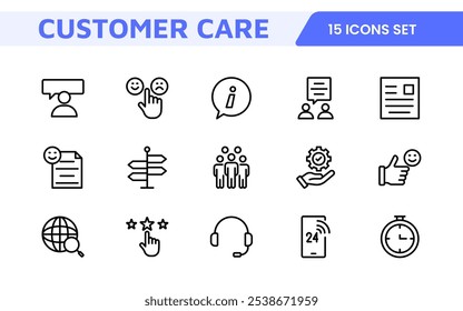 Customer Support Icon Set. Icons for enhancing user assistance, perfect for help centers, chat interfaces, and service platforms to streamline communication and improve user experience.