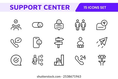 Customer Support Icon Set. Icons for enhancing user assistance, perfect for help centers, chat interfaces, and service platforms to streamline communication and improve user experience.