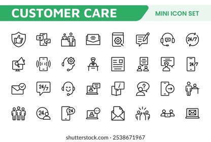 Customer Support Icon Set. Icons for enhancing user assistance, perfect for help centers, chat interfaces, and service platforms to streamline communication and improve user experience.