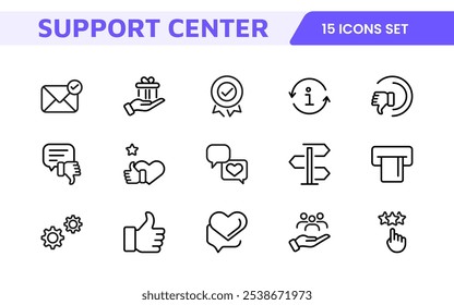 Customer Support Icon Set. Icons for enhancing user assistance, perfect for help centers, chat interfaces, and service platforms to streamline communication and improve user experience.