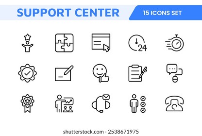 Customer Support Icon Set. Icons for enhancing user assistance, perfect for help centers, chat interfaces, and service platforms to streamline communication and improve user experience.