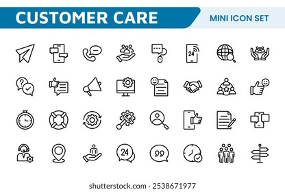 Customer Support Icon Set. Icons for enhancing user assistance, perfect for help centers, chat interfaces, and service platforms to streamline communication and improve user experience.