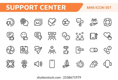 Customer Support Icon Set. Icons for enhancing user assistance, perfect for help centers, chat interfaces, and service platforms to streamline communication and improve user experience.