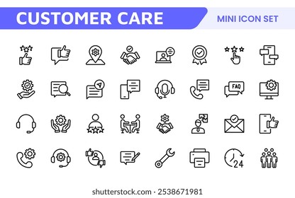 Customer Support Icon Set. Icons for enhancing user assistance, perfect for help centers, chat interfaces, and service platforms to streamline communication and improve user experience.