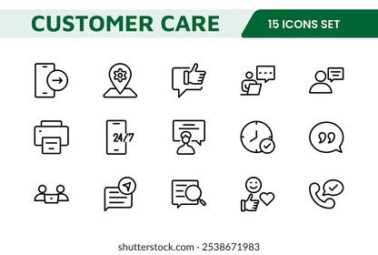 Customer Support Icon Set. Icons for enhancing user assistance, perfect for help centers, chat interfaces, and service platforms to streamline communication and improve user experience.