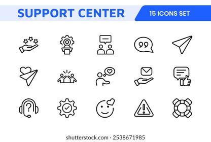 Customer Support Icon Set. Icons for enhancing user assistance, perfect for help centers, chat interfaces, and service platforms to streamline communication and improve user experience.