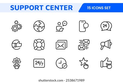 Customer Support Icon Set. Icons for enhancing user assistance, perfect for help centers, chat interfaces, and service platforms to streamline communication and improve user experience.