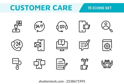 Customer Support Icon Set. Icons for enhancing user assistance, perfect for help centers, chat interfaces, and service platforms to streamline communication and improve user experience.