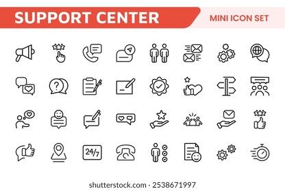 Customer Support Icon Set. Icons for enhancing user assistance, perfect for help centers, chat interfaces, and service platforms to streamline communication and improve user experience.