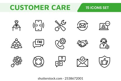 Customer Support Icon Set. Icons for enhancing user assistance, perfect for help centers, chat interfaces, and service platforms to streamline communication and improve user experience.