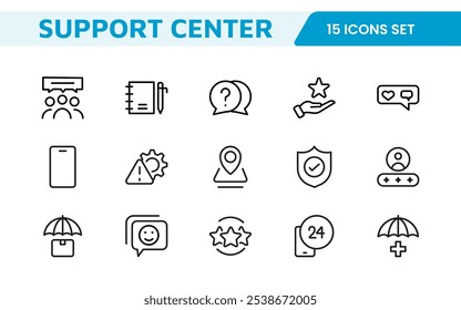 Customer Support Icon Set. Icons for enhancing user assistance, perfect for help centers, chat interfaces, and service platforms to streamline communication and improve user experience.