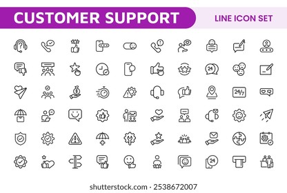 Customer Support Icon Set. Icons for enhancing user assistance, perfect for help centers, chat interfaces, and service platforms to streamline communication and improve user experience.