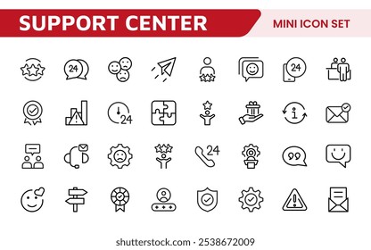 Customer Support Icon Set. Icons for enhancing user assistance, perfect for help centers, chat interfaces, and service platforms to streamline communication and improve user experience.