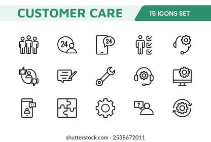 Customer Support Icon Set. Icons for enhancing user assistance, perfect for help centers, chat interfaces, and service platforms to streamline communication and improve user experience.