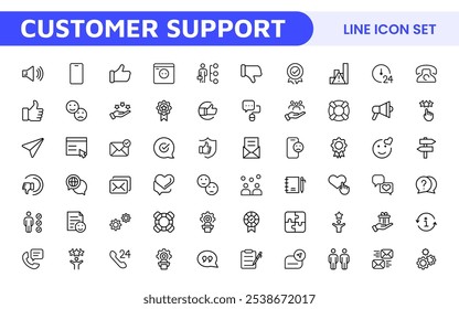 Customer Support Icon Set. Icons for enhancing user assistance, perfect for help centers, chat interfaces, and service platforms to streamline communication and improve user experience.