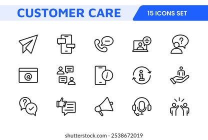 Customer Support Icon Set. Icons for enhancing user assistance, perfect for help centers, chat interfaces, and service platforms to streamline communication and improve user experience.