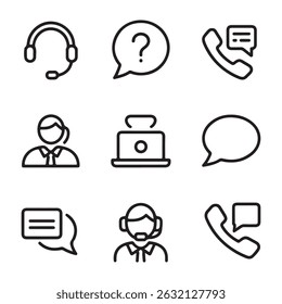 Customer Support Icon Set. Simple Line Icons Representing Customer Support and Communication
