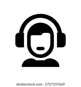 Ícone de suporte ao cliente mostrando uma pessoa usando um headset representando comunicação de serviço de call center e assistência on-line