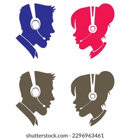 Ilustración de vectores de iconos de asistencia al cliente. Operador del centro de llamadas
