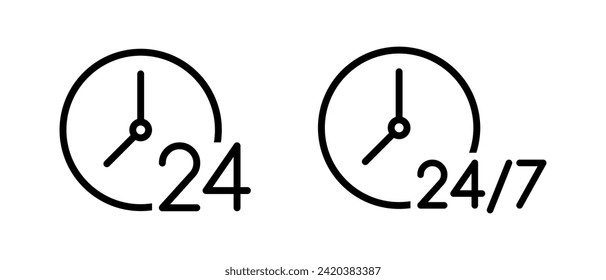 Customer support icon vector set. Clock 24 symbol