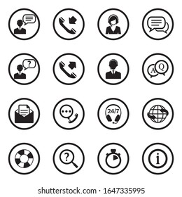 Customer Support Icons. Black Flat Design In Circle. Vector Illustration.