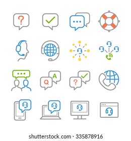 Customer support icons. Included the icons as help, services, question, answer, connecting, communication and more.