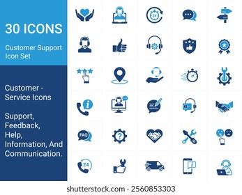 Customer Support Icons Service, Help, Feedback, Assistance.
Icons Bundle, Set, Vector Illustration