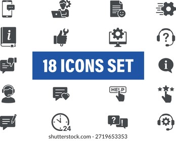 Customer Support Icons Set. Including Helpdesk, Service, support, technical support, feedback, 
information and more. Solid icons set