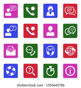Customer Support Icons. White Flat Design In Square. Vector Illustration.