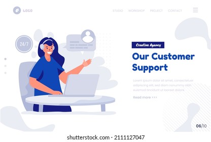 Concepto de ilustración de soporte al cliente para contactar con nosotros en la página web o la página de inicio