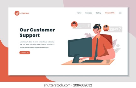 Customer support illustration for contact us page on website or landing page design