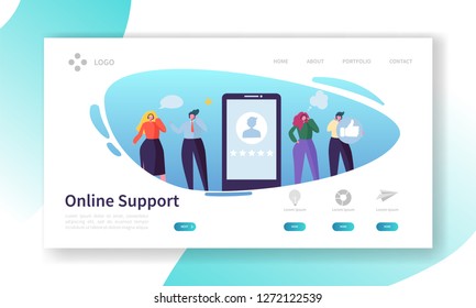 Customer Support Internet Service Landing Page. Operator Character Call Online Business Client by Headset. Helpline Center Concept for Website or Web Page. Flat Cartoon Vector Illustration