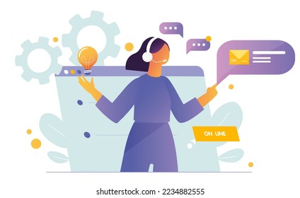 Customer support landing page with people characters. Online customer assistance service web banner. Call center operator vector illustration. Flat concept great for social media promotional materials