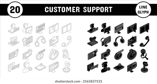 Customer Support Line Glyph Vector Illustration Icon Sticker Set Design Materials